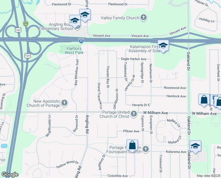 map of restaurants, bars, coffee shops, grocery stores, and more near 5846 Thunder Bay Street in Portage
