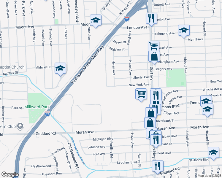 map of restaurants, bars, coffee shops, grocery stores, and more near 2165 New York Avenue in Lincoln Park