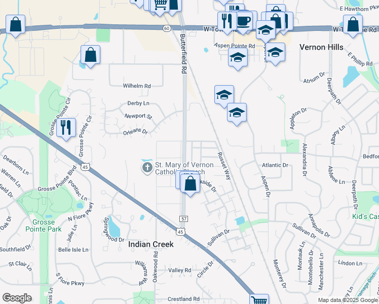 map of restaurants, bars, coffee shops, grocery stores, and more near 326 Farmingdale Circle in Vernon Hills