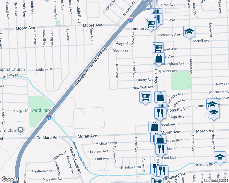 map of restaurants, bars, coffee shops, grocery stores, and more near 2165 New York Avenue in Lincoln Park