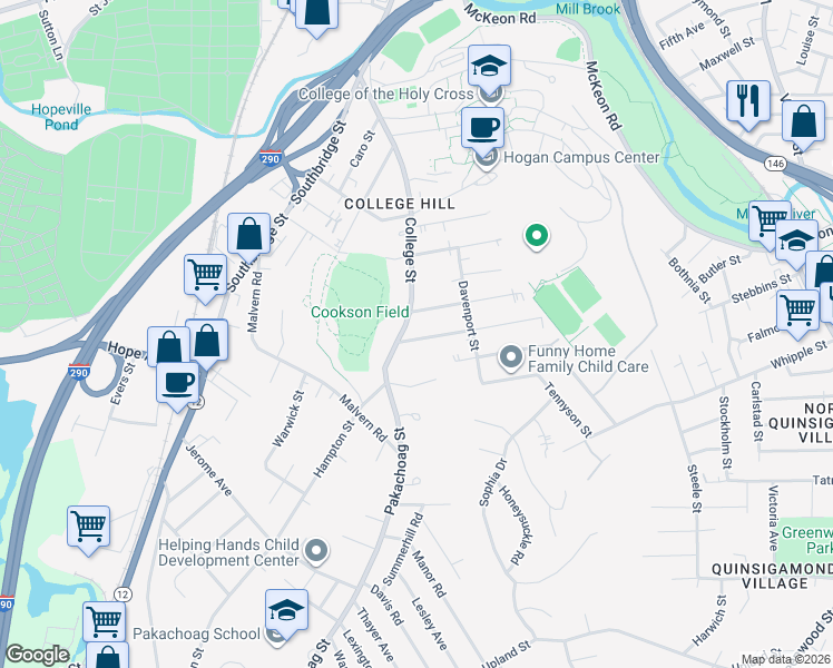 map of restaurants, bars, coffee shops, grocery stores, and more near 2 Electric Street in Worcester