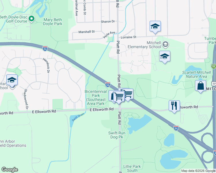 map of restaurants, bars, coffee shops, grocery stores, and more near in Ann Arbor