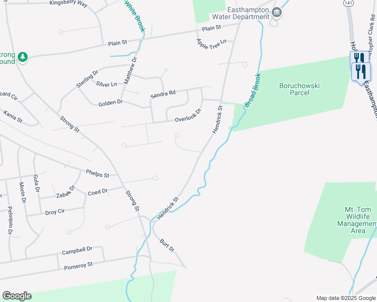 map of restaurants, bars, coffee shops, grocery stores, and more near 225 Hendrick Street in Easthampton