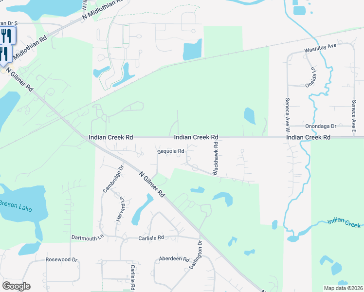 map of restaurants, bars, coffee shops, grocery stores, and more near 19 Sequoia Road in Hawthorn Woods