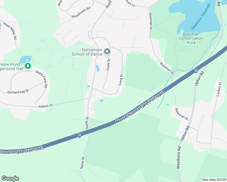 map of restaurants, bars, coffee shops, grocery stores, and more near 9 Long Drive in Westborough