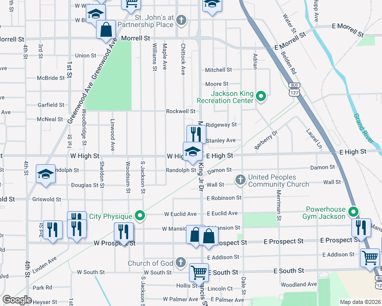 map of restaurants, bars, coffee shops, grocery stores, and more near 1305 Chittock Avenue in Jackson