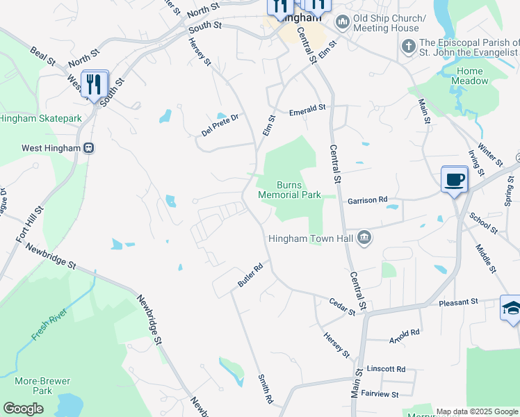 map of restaurants, bars, coffee shops, grocery stores, and more near 146 Hersey Street in Hingham