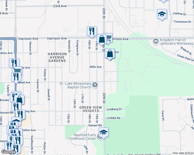 map of restaurants, bars, coffee shops, grocery stores, and more near 2904 18th Street in Rockford