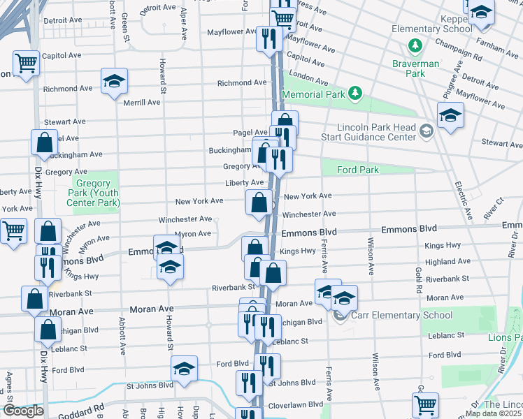 map of restaurants, bars, coffee shops, grocery stores, and more near in Lincoln Park