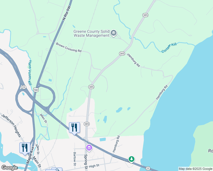 map of restaurants, bars, coffee shops, grocery stores, and more near 122 New York 385 in Catskill