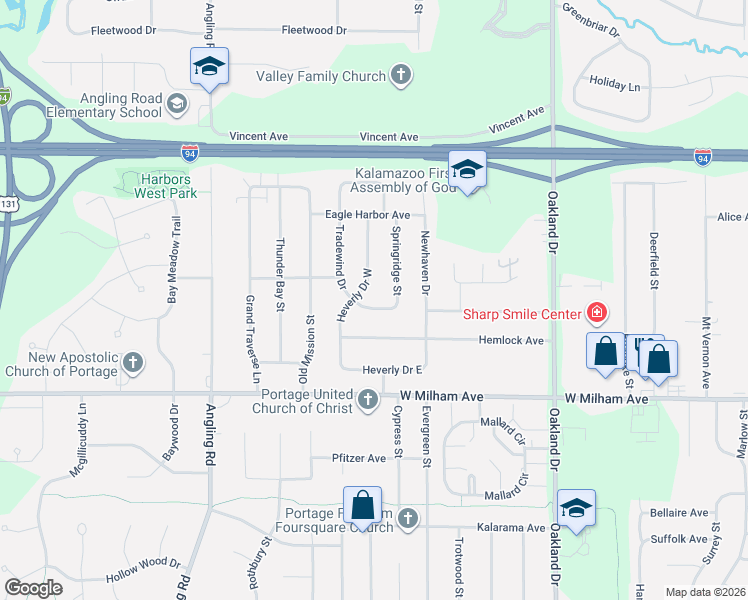 map of restaurants, bars, coffee shops, grocery stores, and more near 5848 Tradewind Drive in Portage