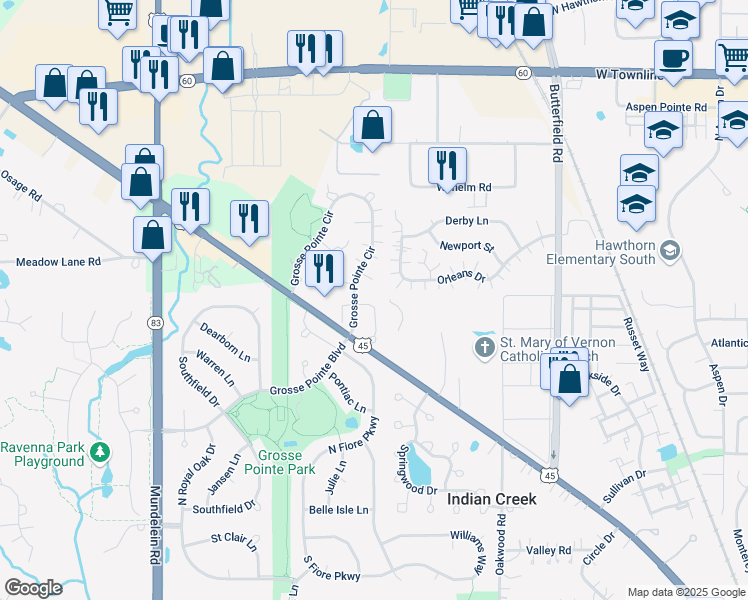 map of restaurants, bars, coffee shops, grocery stores, and more near 373 Bloomfield Court in Vernon Hills