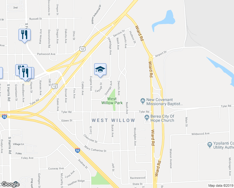 map of restaurants, bars, coffee shops, grocery stores, and more near 900 Desoto Avenue in Ypsilanti