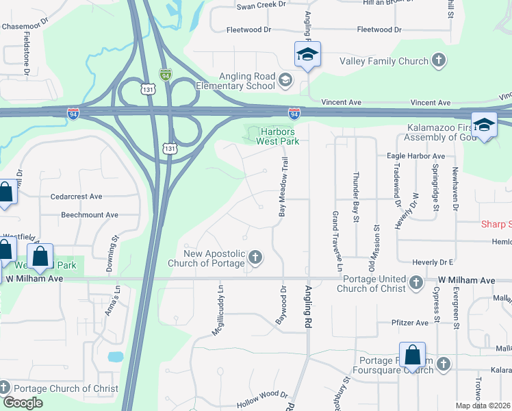 map of restaurants, bars, coffee shops, grocery stores, and more near 5760 Paxton Court in Portage
