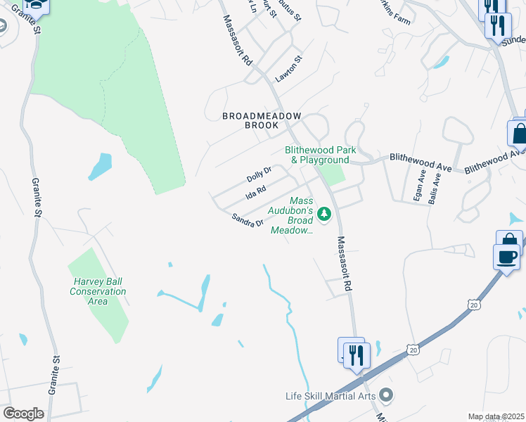 map of restaurants, bars, coffee shops, grocery stores, and more near 51 Miscoe Road in Worcester