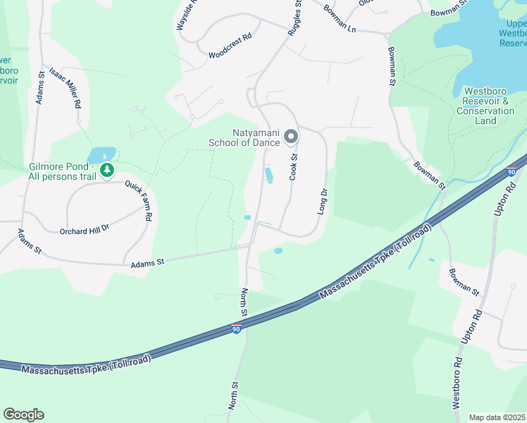 map of restaurants, bars, coffee shops, grocery stores, and more near 215 Ruggles Street in Westborough