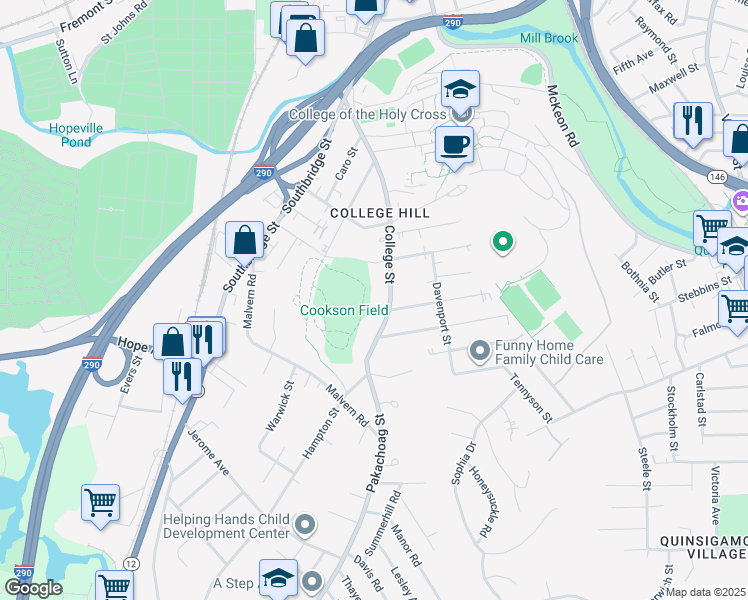 map of restaurants, bars, coffee shops, grocery stores, and more near 1 Dutton Street in Worcester