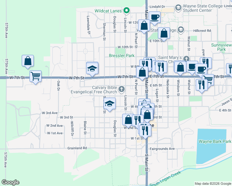 map of restaurants, bars, coffee shops, grocery stores, and more near 348 West 5th Street in Wayne