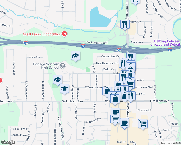 map of restaurants, bars, coffee shops, grocery stores, and more near 700 Idaho Avenue in Portage