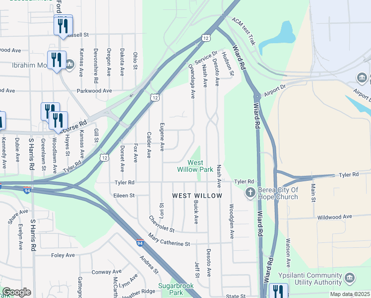 map of restaurants, bars, coffee shops, grocery stores, and more near 696 Oswego Avenue in Ypsilanti