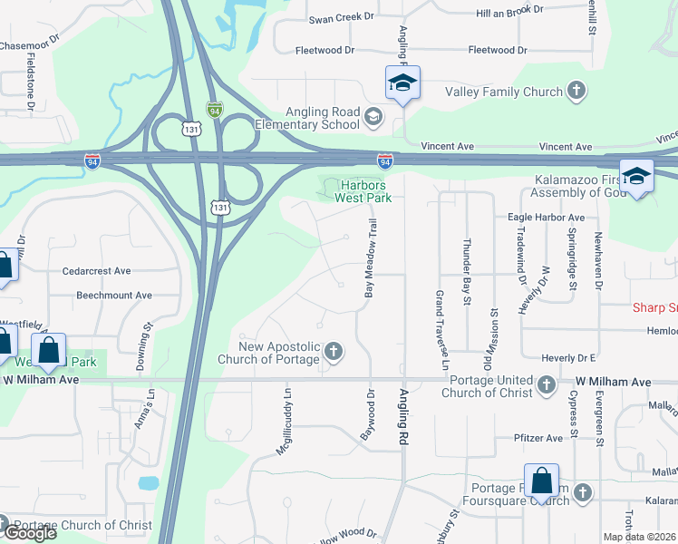 map of restaurants, bars, coffee shops, grocery stores, and more near 5760 Paxton Court in Portage