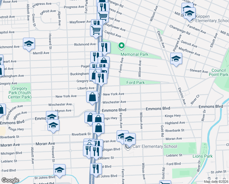map of restaurants, bars, coffee shops, grocery stores, and more near 1022 New York Avenue in Lincoln Park
