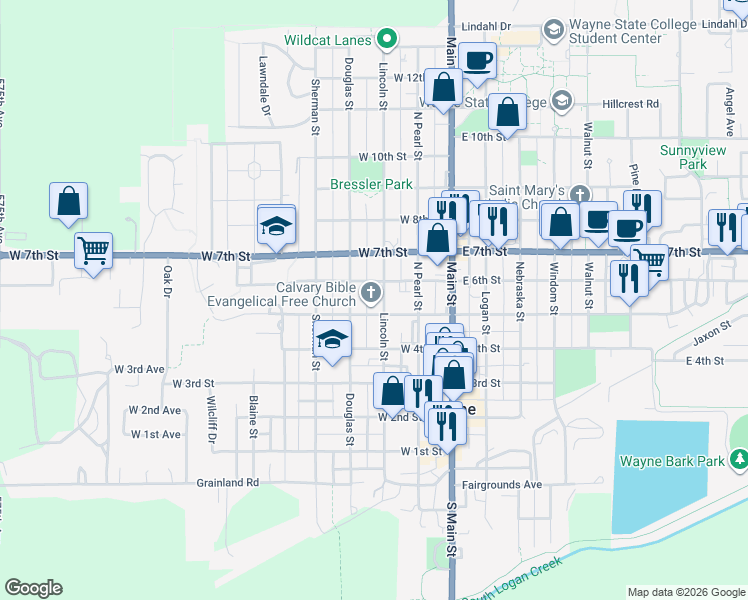 map of restaurants, bars, coffee shops, grocery stores, and more near 348-398 West 5th Street in Wayne