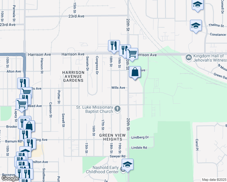 map of restaurants, bars, coffee shops, grocery stores, and more near 2808 18th Street in Rockford