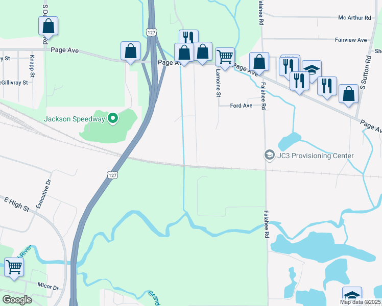 map of restaurants, bars, coffee shops, grocery stores, and more near 1226 Fairfax Avenue in Jackson