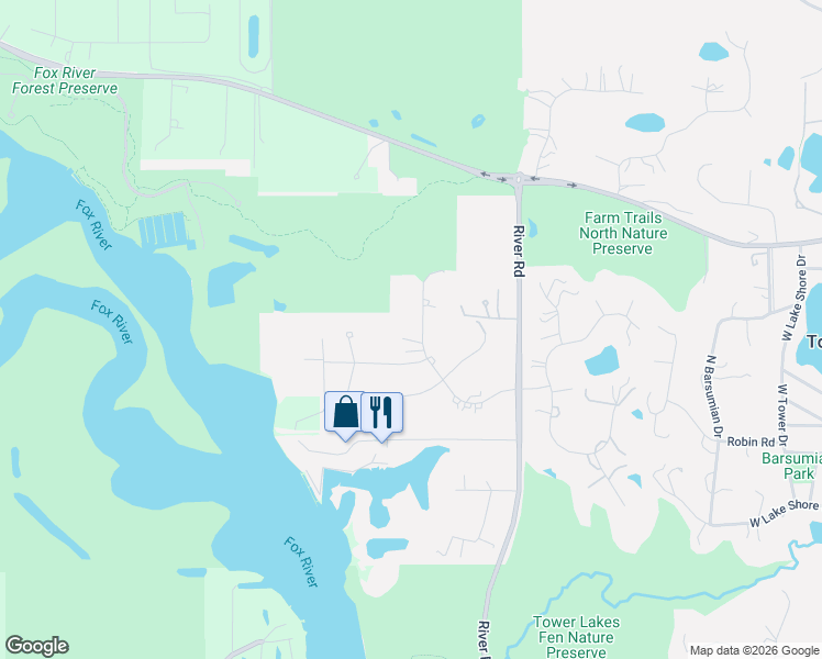 map of restaurants, bars, coffee shops, grocery stores, and more near 25568 North Countryside Drive in Lake Barrington