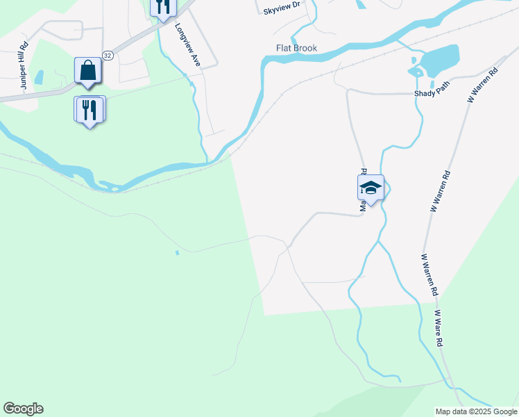 map of restaurants, bars, coffee shops, grocery stores, and more near 2-118 Bacon Road in Ware