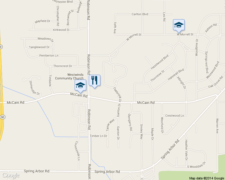 map of restaurants, bars, coffee shops, grocery stores, and more near 854 W Barrington Cir in Jackson