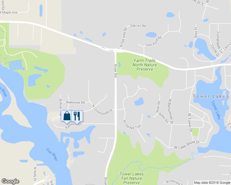 map of restaurants, bars, coffee shops, grocery stores, and more near 182 River Road in Lake Barrington