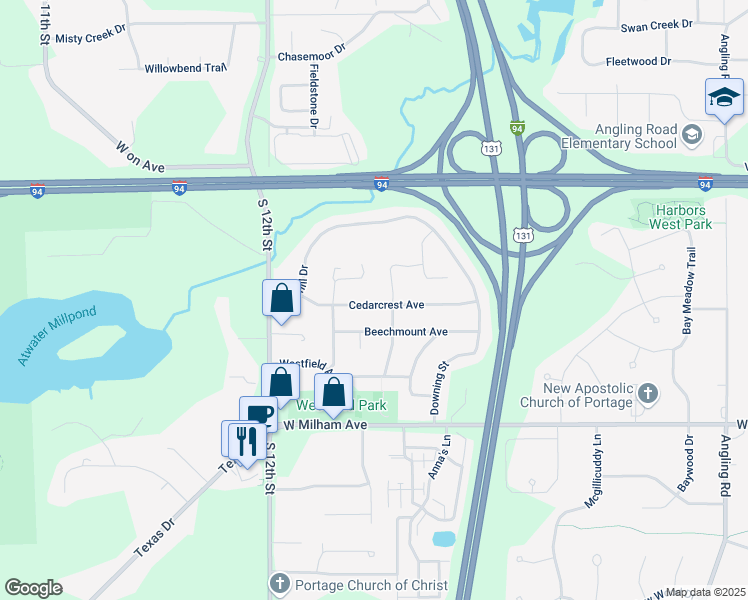 map of restaurants, bars, coffee shops, grocery stores, and more near 4008 Cedarcrest Avenue in Portage