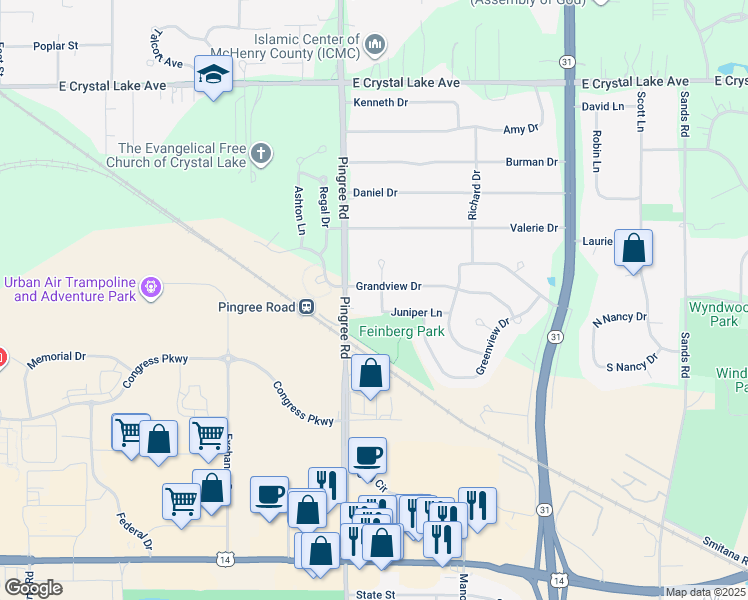 map of restaurants, bars, coffee shops, grocery stores, and more near 252 Fenimore Road in Crystal Lake