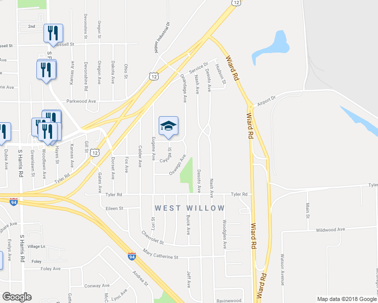 map of restaurants, bars, coffee shops, grocery stores, and more near 661 Oswego Avenue in Ypsilanti
