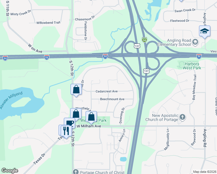 map of restaurants, bars, coffee shops, grocery stores, and more near 5659 Alten Street in Portage
