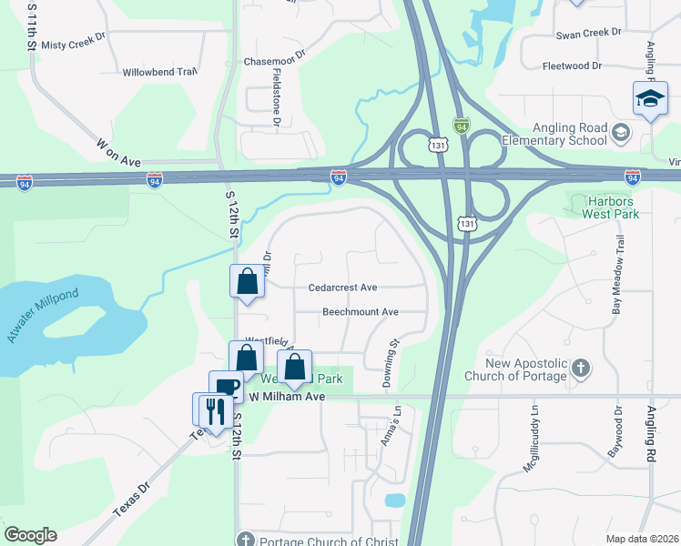 map of restaurants, bars, coffee shops, grocery stores, and more near 4008 Cedarcrest Avenue in Portage