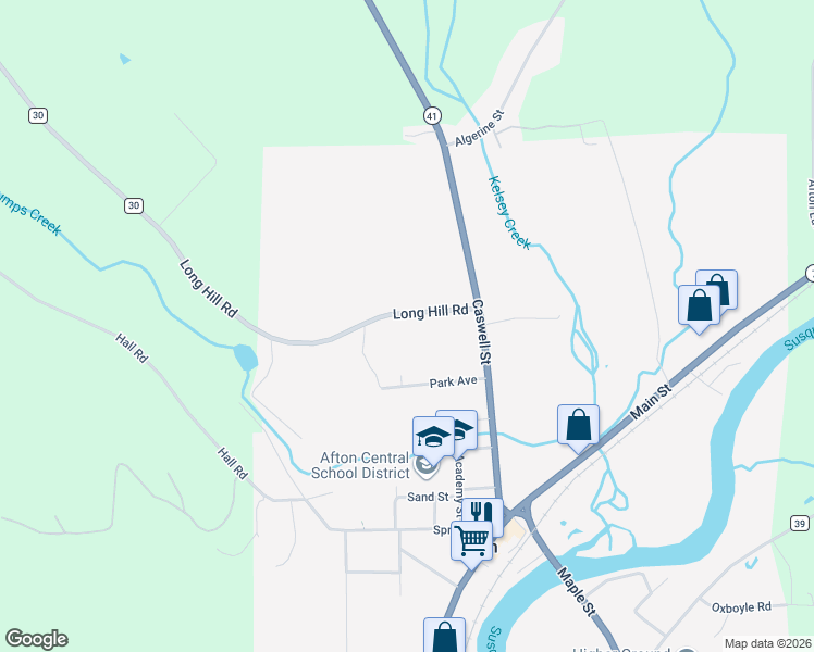 map of restaurants, bars, coffee shops, grocery stores, and more near County Road 30 in Afton