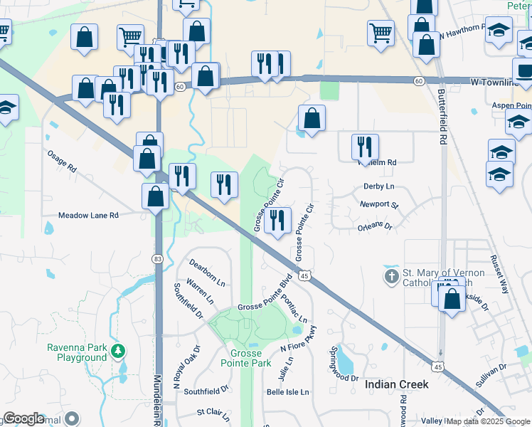 map of restaurants, bars, coffee shops, grocery stores, and more near 908 Ann Arbor Lane in Vernon Hills