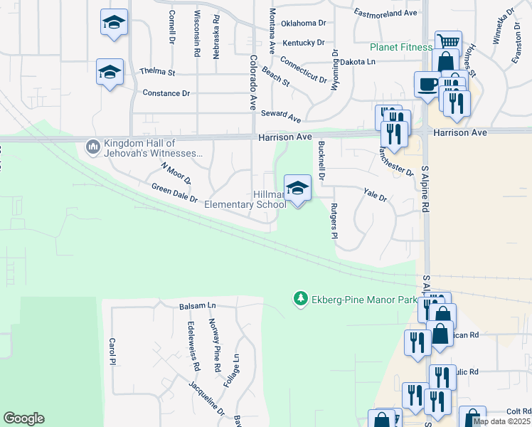 map of restaurants, bars, coffee shops, grocery stores, and more near 3519 Green Dale Drive in Rockford