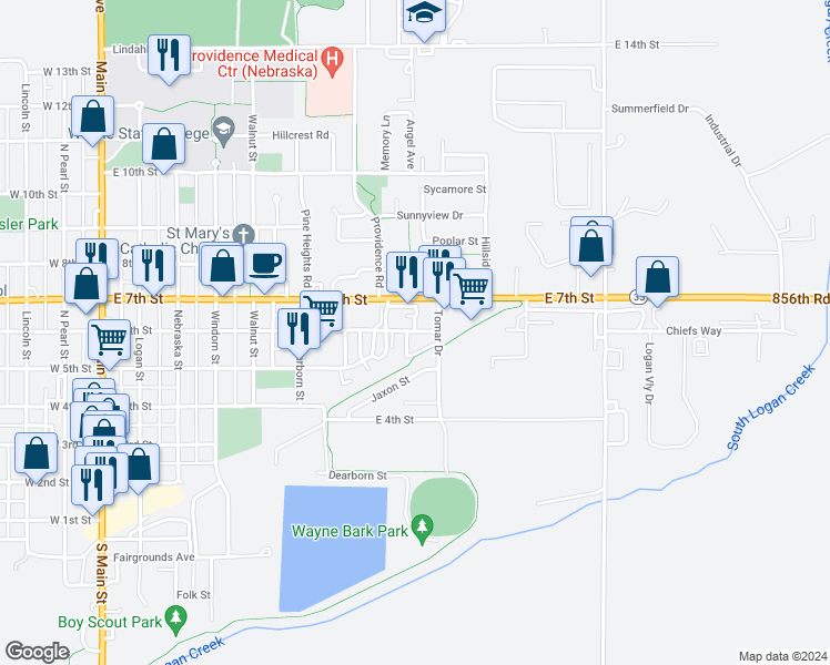 map of restaurants, bars, coffee shops, grocery stores, and more near 505 Tomar Drive in Wayne