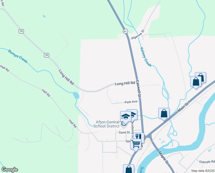 map of restaurants, bars, coffee shops, grocery stores, and more near County Road 30 in Afton