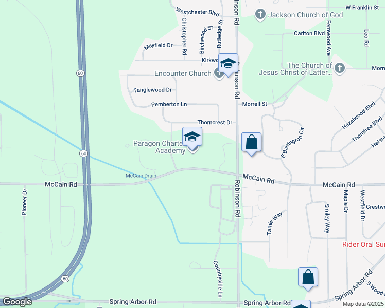 map of restaurants, bars, coffee shops, grocery stores, and more near 3750 McCain Road in Jackson