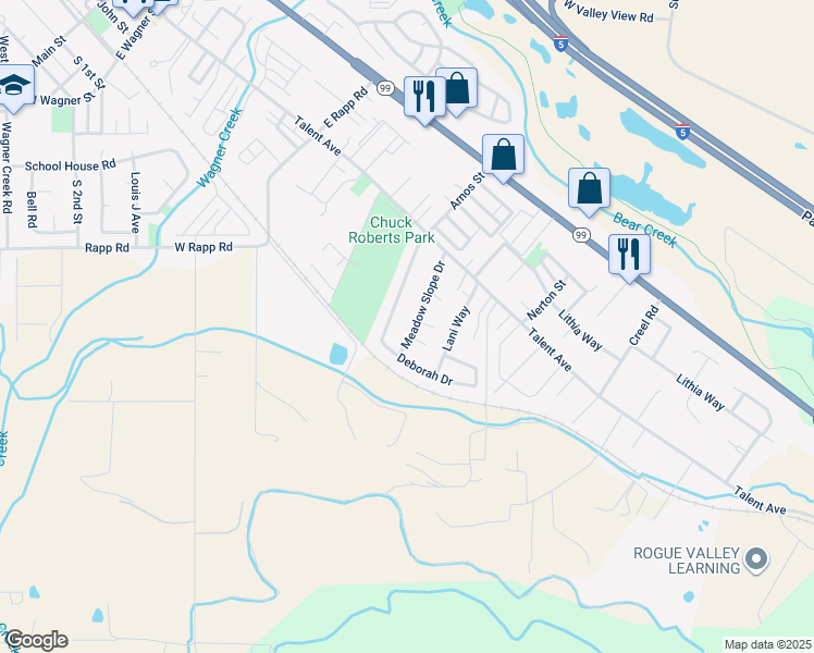 map of restaurants, bars, coffee shops, grocery stores, and more near 195 Meadow Slope Drive in Talent