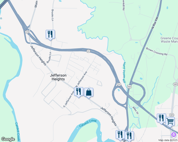 map of restaurants, bars, coffee shops, grocery stores, and more near 131-145 North Jefferson Avenue in Catskill