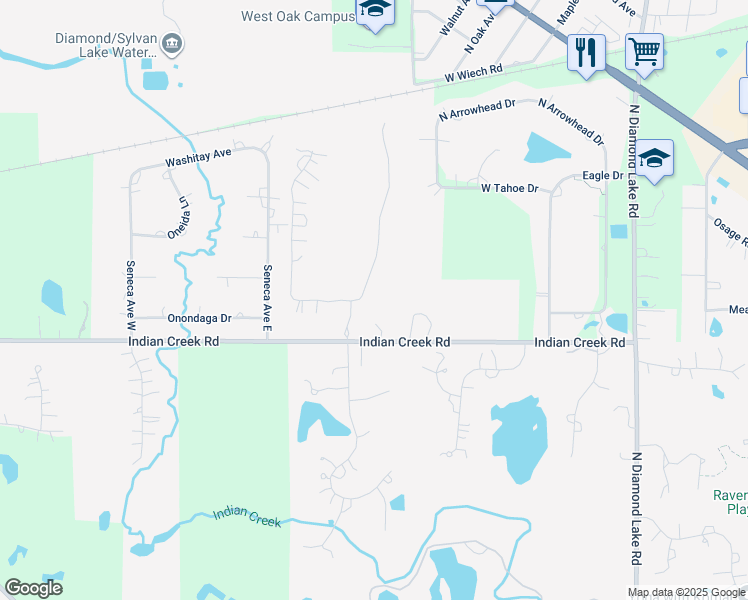 map of restaurants, bars, coffee shops, grocery stores, and more near 6858 Ellis Drive in Long Grove