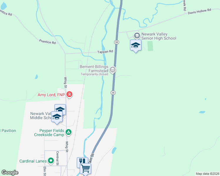 map of restaurants, bars, coffee shops, grocery stores, and more near 8943-9171 Main Street in Newark Valley