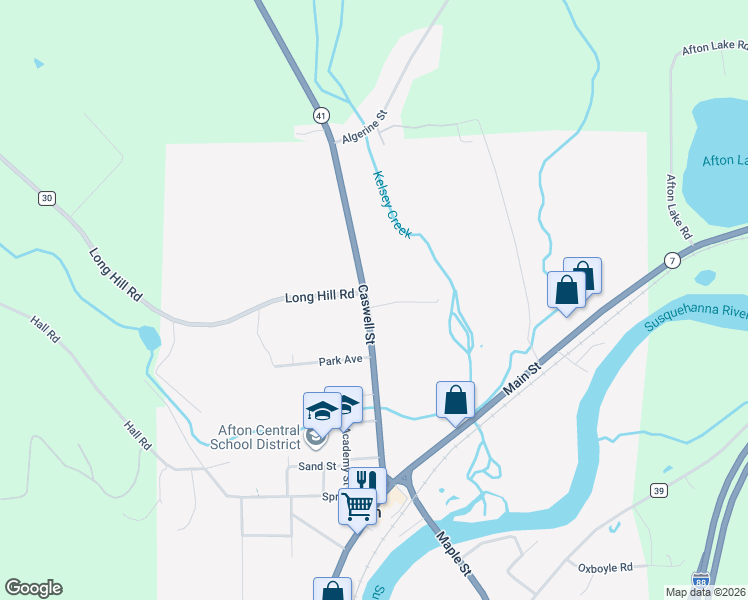 map of restaurants, bars, coffee shops, grocery stores, and more near 104 New York 41 in Afton