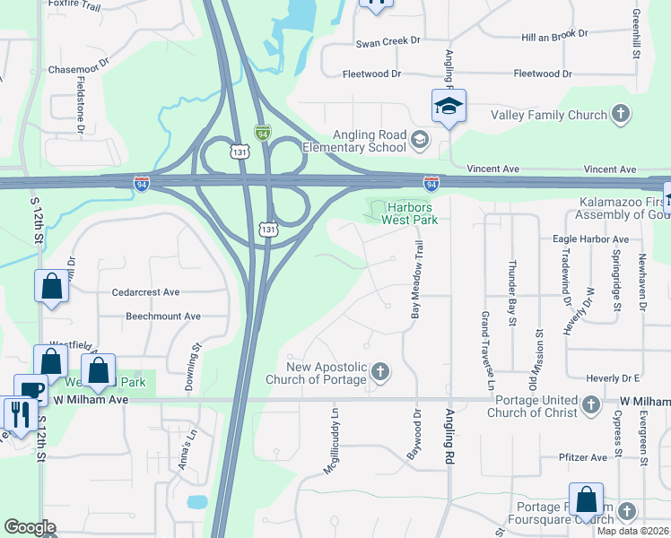 map of restaurants, bars, coffee shops, grocery stores, and more near 5680 Landrum Trail in Portage